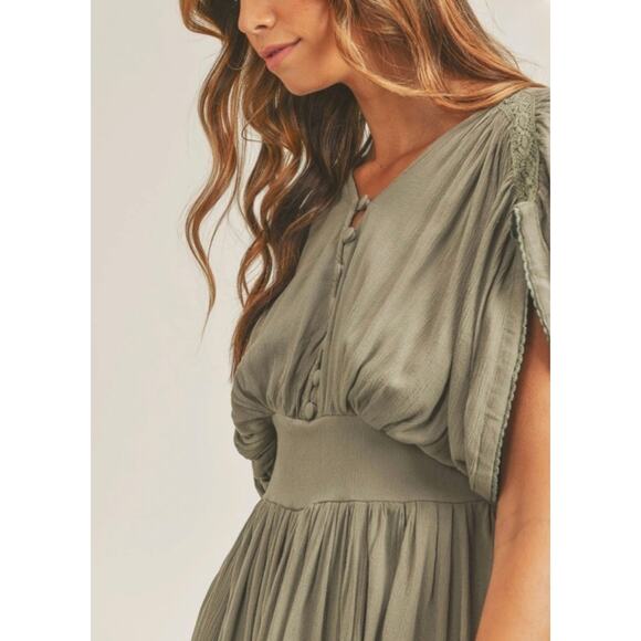 Mabel Khalani Olive Green Button Down Romper Womens Small Cottagecore Farmhouse - Picture 2 of 11